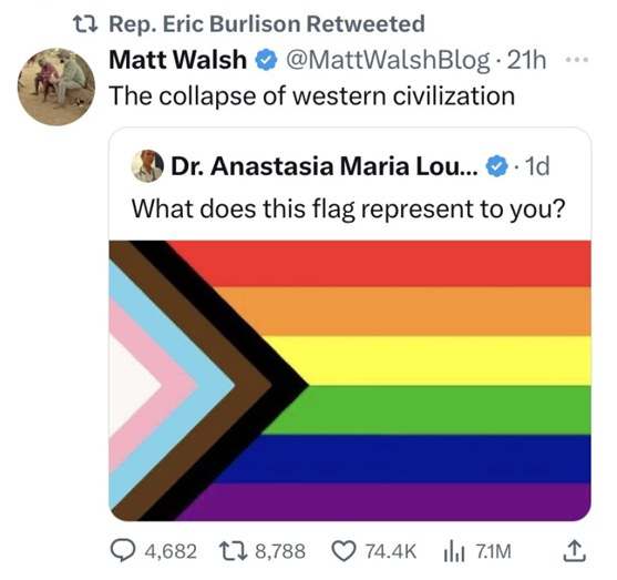 <b><font color='#8a1616'>众议员埃里克•伯利森转发的反 LBGTQ+ 内容</font></b>